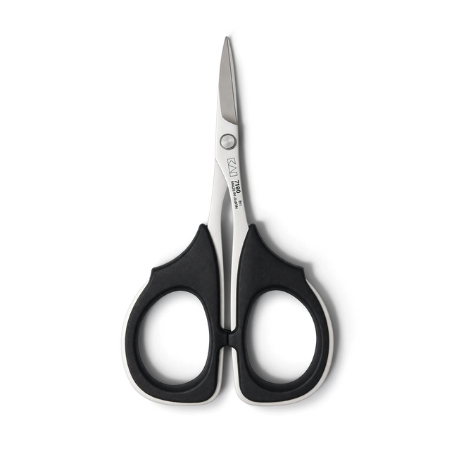 Razor Sharp AZ KAI 7100 4-inch professional scissors with high carbon stainless steel blades and black elastomer grips.