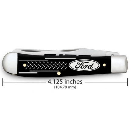 Razor Sharp AZ Case Ford Trapper pocket knife with smooth black synthetic handle and embellished stainless steel blades