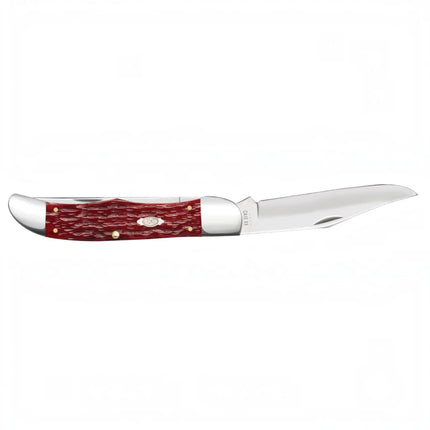 Case CA31960 - Peach Seed Jig Dark Red Bone CS Folding Hunter with Sheath