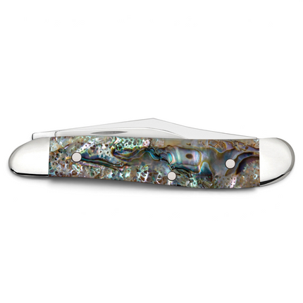 Razor Sharp AZ Case Smooth Abalone Peanut folding knife with iridescent shell handle and polished stainless steel
