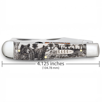 Razor Sharp AZ Case Sportsman Series Bear Trapper pocket knife with smooth natural bone handle and bear engraving