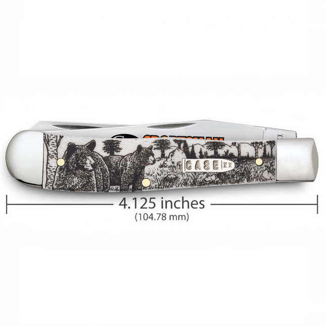 Razor Sharp AZ Case Sportsman Series Bear Trapper pocket knife with smooth natural bone handle and bear engraving