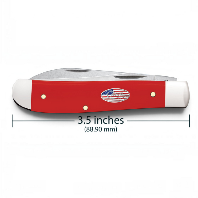 Razor Sharp AZ Case American Workman Mini Trapper knife with smooth red synthetic handle and stars and stripes shield