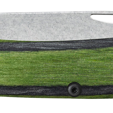 Case Crossroads XR Sod Buster Jr folding knife with Green Hornet DymaLux wood handle and stonewashed S35VN blade.