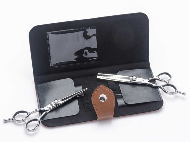 Kansai Korean true left-handed hair-cutting thinner scissor set with case, open