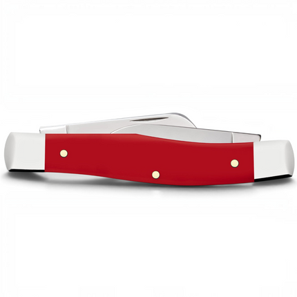 Razor Sharp AZ Case USMC Medium Stockman pocket knife with a smooth red synthetic handle and polished steel blades.