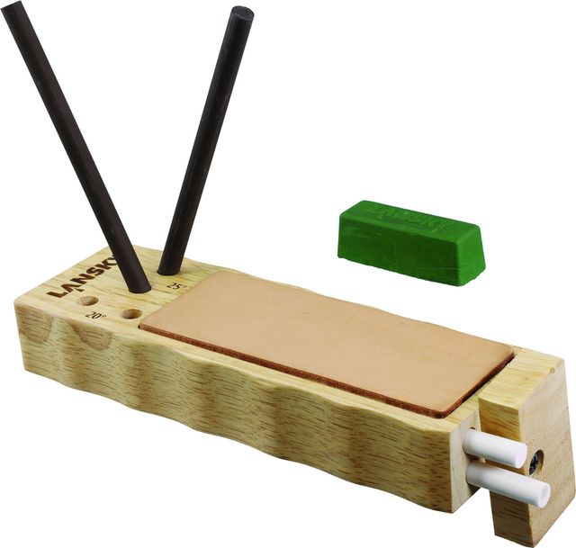 Lansky 4-Rod Ceramic TurnBox Crock Stick Knife Sharpener with Leather Strop