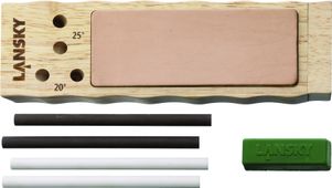 Lansky 4-Rod Ceramic TurnBox Crock Stick Knife Sharpener with Leather Strop