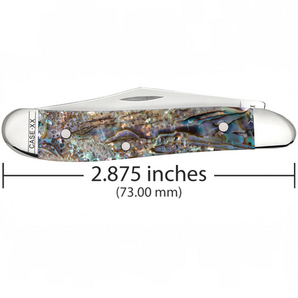 Razor Sharp AZ Case Smooth Abalone Peanut folding knife with iridescent shell handle and polished stainless steel