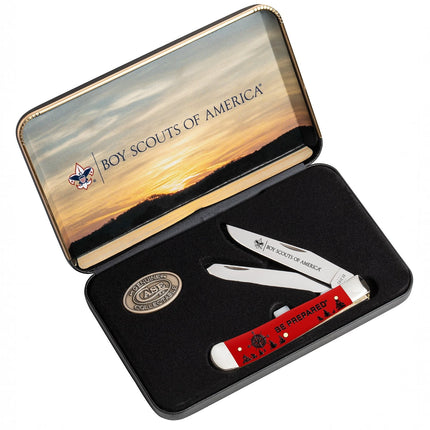 Case CA80500 - Scouting America™  Embellished Smooth Red Synthetic Trapper Trapper Gift Set