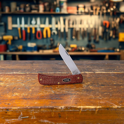 Case® | Smooth Dark Red Burlap Micarta® CS Sod Buster® Jr by caseknives