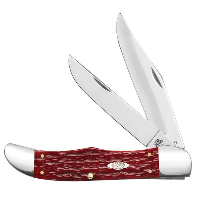 Case CA31960 - Peach Seed Jig Dark Red Bone CS Folding Hunter with Sheath