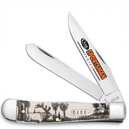 Razor Sharp AZ Case Sportsman Series Elk Trapper pocket knife with smooth natural bone handle and two polished blades