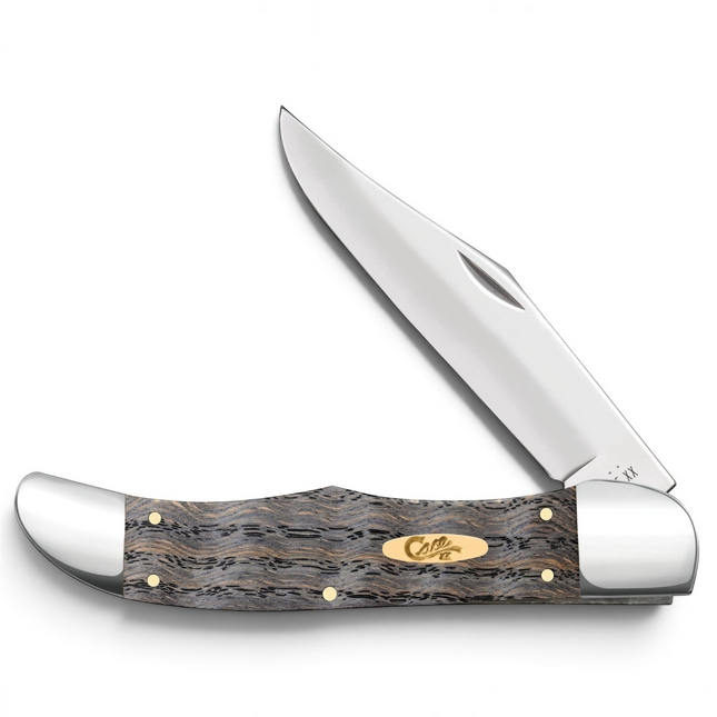 Razor Sharp AZ Case Smooth Black Curly Oak Wood Folding Hunter knife with a mirror-polished stainless steel clip blade