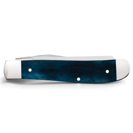 Razor Sharp AZ Case Harley-Davidson Mini Trapper knife with a smooth Mediterranean blue bone handle.