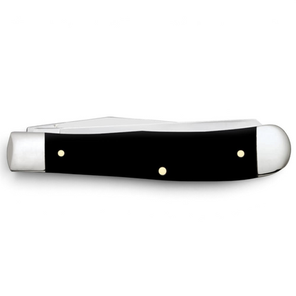 Razor Sharp AZ Case Ford embellished trapper pocket knife with a smooth black synthetic handle and stainless steel