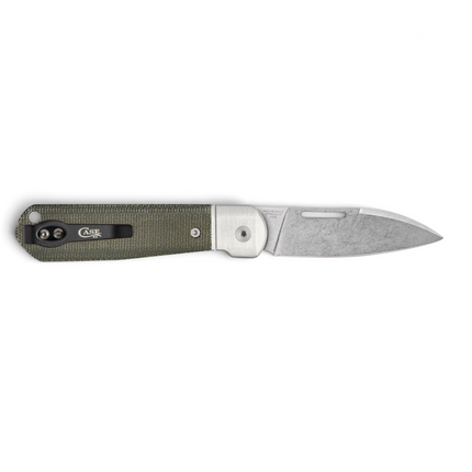 Razor Sharp AZ Case Highbanks folding knife with OD green canvas Micarta handle and stonewash CPM-20CV Wharncliffe blade