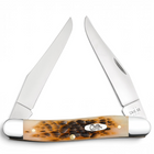 Razor Sharp AZ Case Muskrat knife with amber bone peach seed jig handle and two mirror-polished stainless clip blades