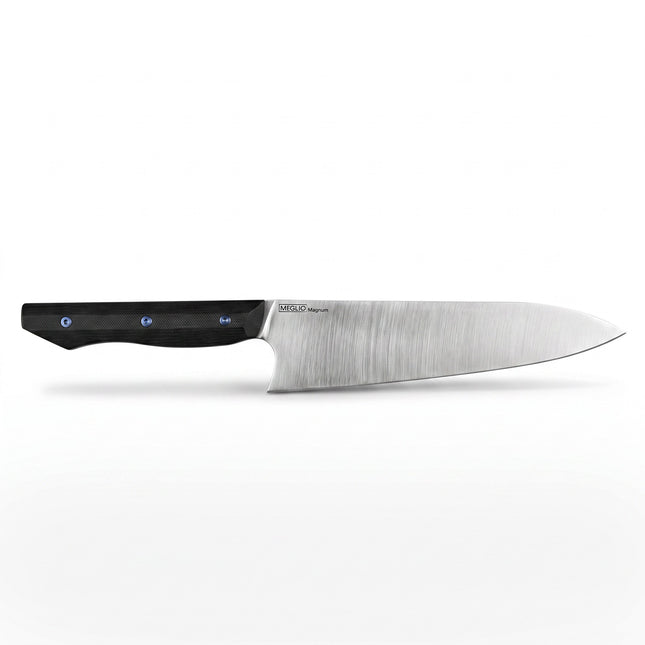 Razor Sharp AZ 8-inch Flagship Gyuto chef knife with satin finish MagnaCut steel blade and black G10 handle