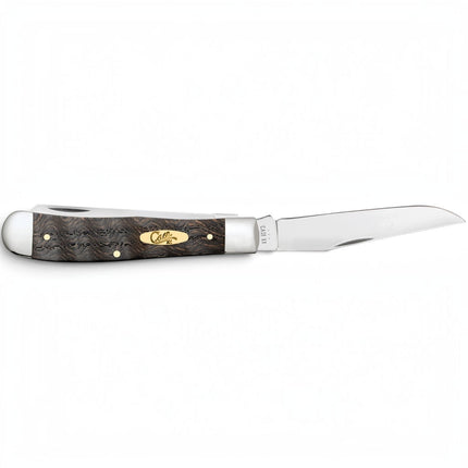 Razor Sharp AZ Case Smooth Black Curly Oak Wood Trapper pocket knife with mirror-polished stainless steel blade