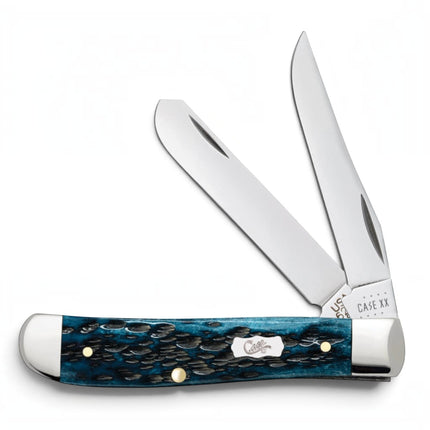 Razor Sharp AZ Case Pocket Worn Mediterranean Blue Bone Mini Trapper knife with two mirror-polished steel blades