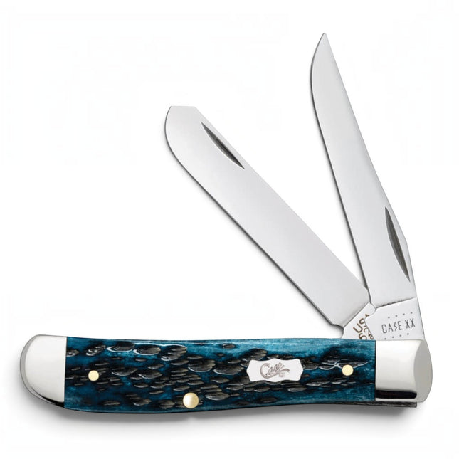 Razor Sharp AZ Case Pocket Worn Mediterranean Blue Bone Mini Trapper knife with two mirror-polished steel blades