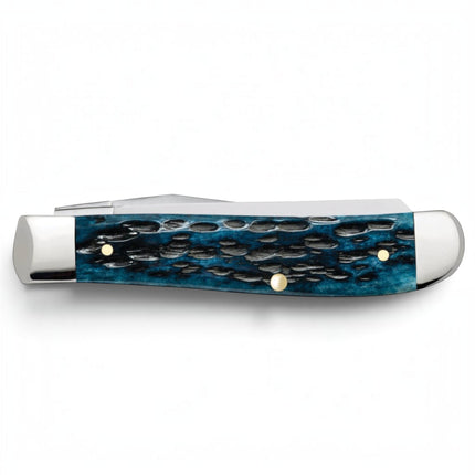 Razor Sharp AZ Case Mini Trapper knife with Mediterranean Blue peach seed jigged bone handle and nickel silver bolsters