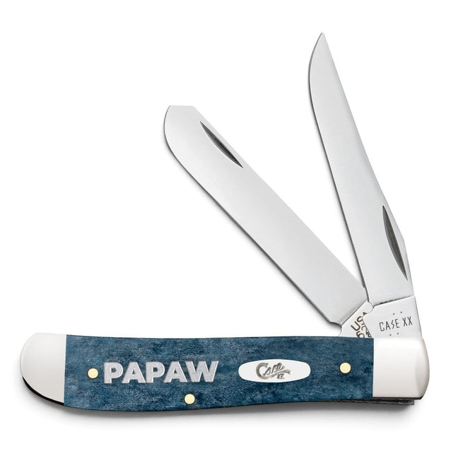 Razor Sharp AZ Case Mediterranean Blue bone mini trapper pocket knife with Papaw engraving and two stainless blades