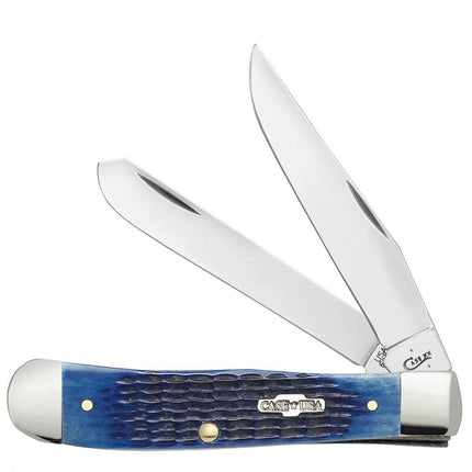 Razor Sharp AZ Case Rogers corn cob jigged blue bone trapper knife with two polished stainless steel blades