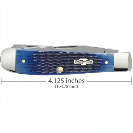Razor Sharp AZ Case Rogers corn cob jigged blue bone trapper knife with stainless steel blades and Case USA shield