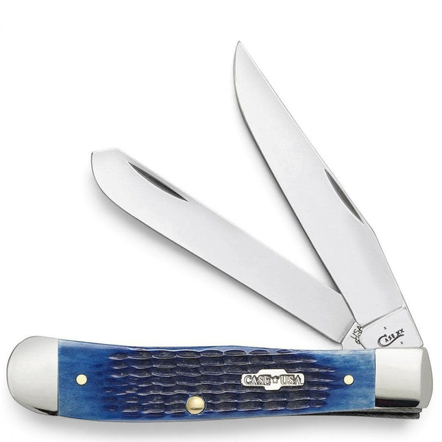 Razor Sharp AZ Case Rogers corn cob jigged blue bone trapper knife with two mirror-polished stainless steel blades