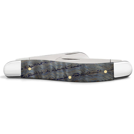 Razor Sharp AZ Case Medium Stockman pocket knife with a smooth blue curly oak wood handle and stainless steel blades.