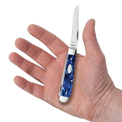 Razor Sharp AZ Case Mini Trapper pocket knife with blue pearl Kirinite handle and polished stainless steel blade