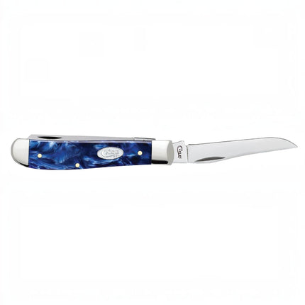 Razor Sharp AZ Case Mini Trapper pocket knife with a blue pearl Kirinite handle and polished stainless steel blade.