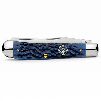 Razor Sharp AZ Case XX Masonic Trapper folding knife with a blue jigged bone handle and stainless steel blades.