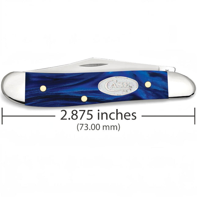 Razor Sharp AZ Case Smooth Blue Pearl Kirinite Peanut folding knife with two stainless steel blades and white shield