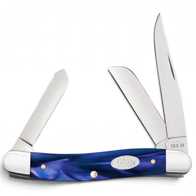 Razor Sharp AZ Case Medium Stockman pocket knife with smooth blue pearl Kirinite handle and three stainless blades