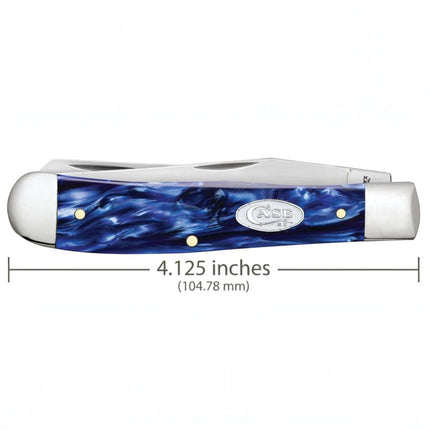 Razor Sharp AZ Case Trapper pocket knife with a smooth blue pearl Kirinite handle and mirror-polished steel blades.