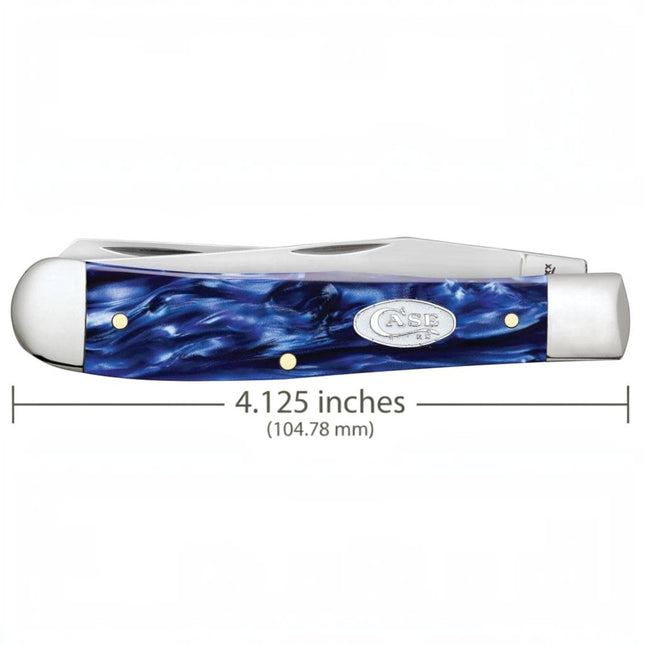 Razor Sharp AZ Case Trapper pocket knife with a smooth blue pearl Kirinite handle and mirror-polished steel blades.