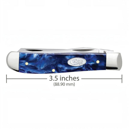 Razor Sharp AZ Case Mini Trapper pocket knife with blue pearl Kirinite handle and mirror-polished stainless blades