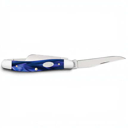 Razor Sharp AZ Case Medium Stockman pocket knife with a smooth blue pearl Kirinite handle and polished steel blades.