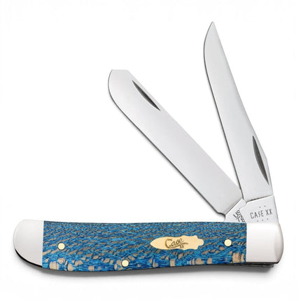 Razor Sharp AZ Case Mini Trapper folding knife with blue sycamore wood handle, nickel silver bolsters, and two blades.