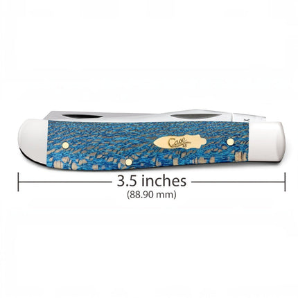 Razor Sharp AZ Case Mini Trapper folding knife with blue sycamore wood handle, nickel silver bolsters, and brass shield
