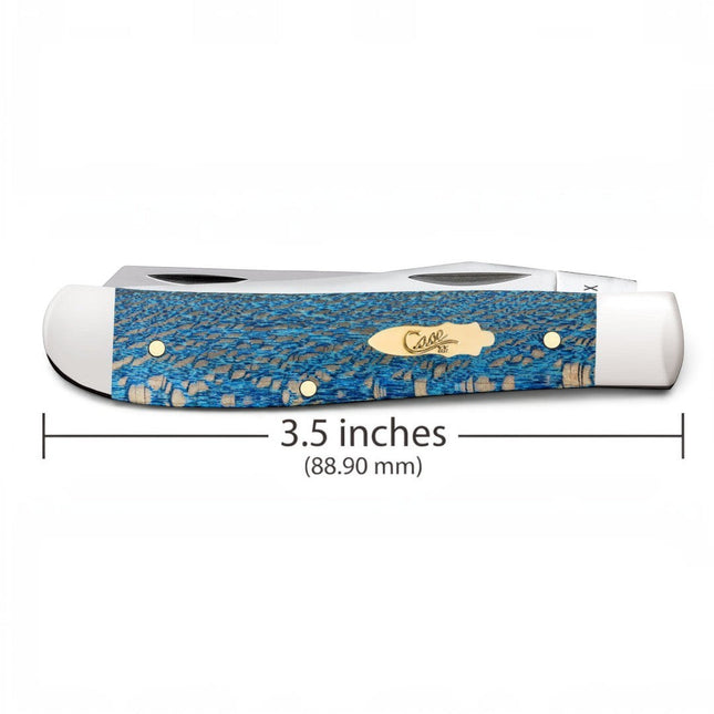 Razor Sharp AZ Case Mini Trapper folding knife with blue sycamore wood handle, nickel silver bolsters, and brass shield