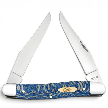 Razor Sharp AZ Case Muskrat folding knife with blue sycamore wood handle, brass shield, and two clip blades.
