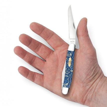 Razor Sharp AZ Case Muskrat folding knife with blue sycamore wood handle and mirror-polished stainless steel blade