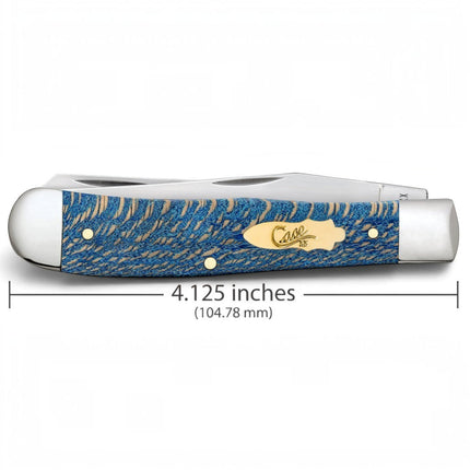 Razor Sharp AZ Case Trapper knife with a smooth blue sycamore wood handle, nickel-silver bolsters, and brass shield.