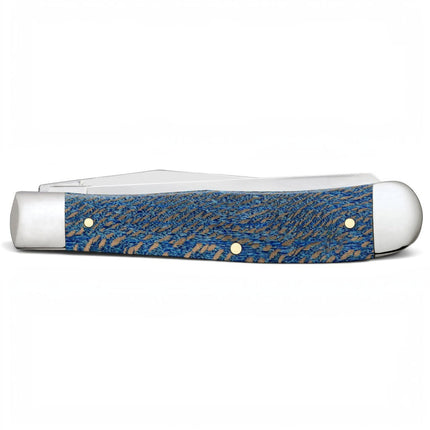 Razor Sharp AZ Case Trapper knife featuring a smooth blue sycamore wood handle, nickel-silver bolsters, and brass pins.