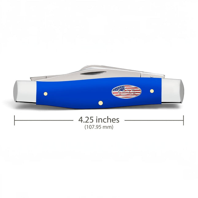 Razor Sharp AZ Case Royal Blue Synthetic Large Stockman pocket knife with Stars and Stripes shield and nickel bolsters