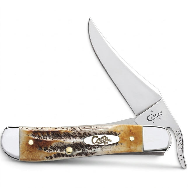 Razor Sharp AZ Case 6.5 BoneStag RussLock folding knife with a jigged bone handle and mirror-polished clip blade.